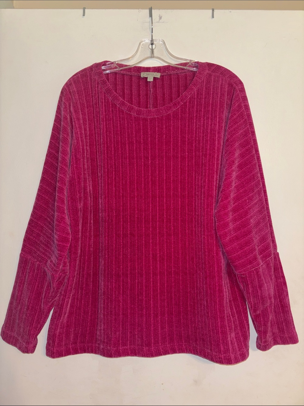 Chenault Plush Ribbed Crewneck Sweater - Berry Pink XL Excellent Condition